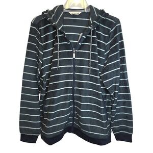 Toad & Co Cashmoor Velour Hoodie Jacket Full Zip Sz XL Gray White Stripe